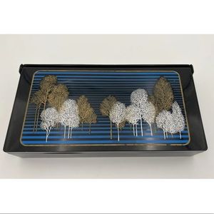 Vintage Black Lucite Plastic Make-up Jewelry Box Triple Folding Mirrors.  BE